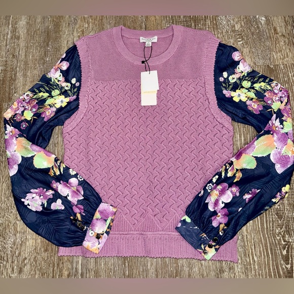 Current Air Tops - NWT Current Air Purple Mauve Textured Sweater W/ Floral Blouse Sleeves